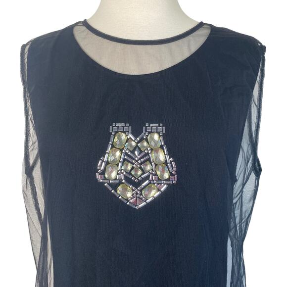 Love Moschino Italian Black Sheer Mesh Tulle Layer Jeweled Euro Subversive Dress - Picture 3 of 8